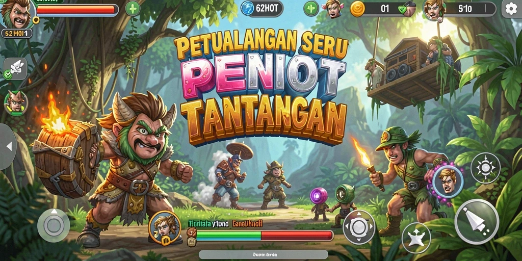 Tampilan gameplay 62HOT yang menampilkan eksplorasi dunia petualangan.