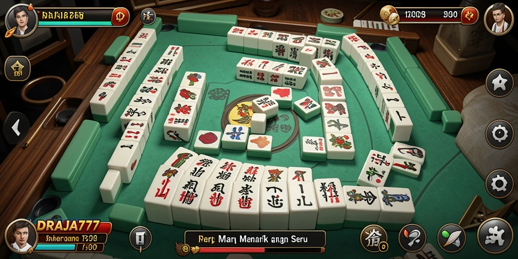 Tampilan gameplay DRAJA777 dengan ubin Mahjong berwarna-warni.