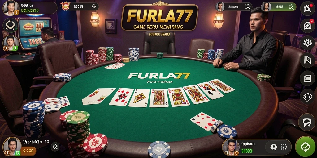Tampilan gameplay seru di FURLA77 dengan suasana Poker yang mendebarkan.