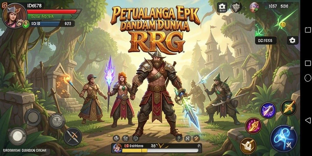 Screenshot gameplay menampilkan pertarungan epik di dunia RPG.