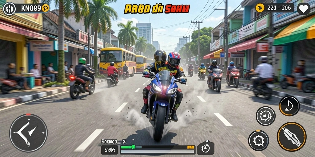 Gameplay KNO89 menampilkan aksi balapan motor yang mendebarkan.