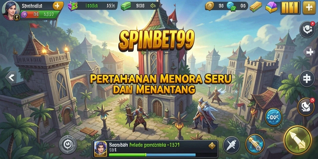 Screenshot utama gameplay Tower Defense SPINBET99 yang mendebarkan.