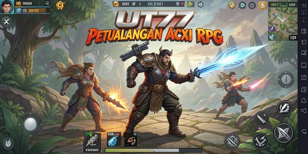 Tampilan layar permainan UT77 yang penuh aksi ARPG.